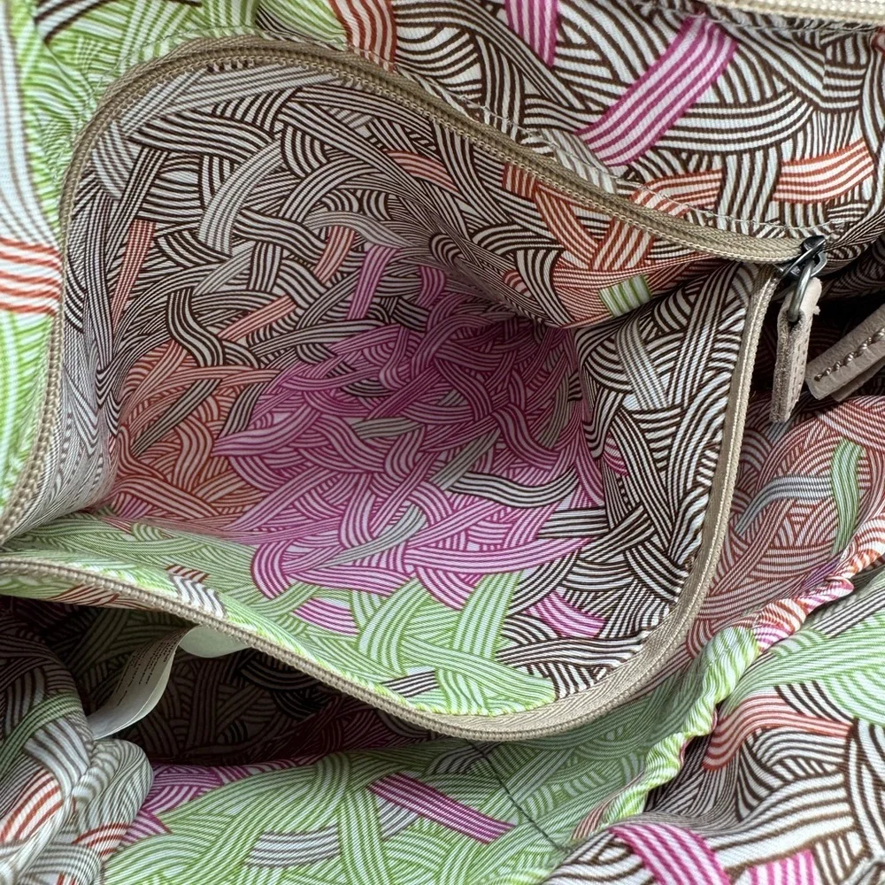 The Sak Tan Indio Leather Shoulder Bag with silver metallic panel